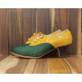 Chapín Mujer 38 A Suede Verde Carrete 5 Visto Atrás Fantasía Mostaza R. Oro