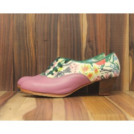 Chapín Mujer 40 A Piel Mora Cubano 5 Visto Atrás Fantasía Floral R. Verde
