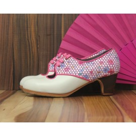 Carmela 37 A+PR Pearlized Leather Blanco Clásico 5 Visto Atrás Mosaico R. Fucsia