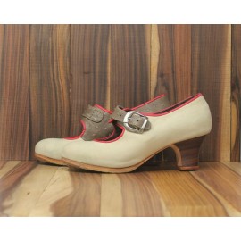 Lola 36,5 A Nubuck Crema Carrete 5 Visto Interior Y Correa Avestruz R. Coral
