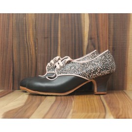 Carmela 36 A+PR Leather Negro Carrete 5 Visto Atrás Fantasía Puntitos R. Rosa Palo