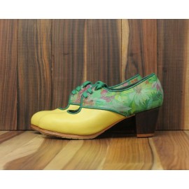 Carmela 34,5 AA Leather Amarillo Pastel Cubano 5 Visto Atrás Fantasía Verde Floral