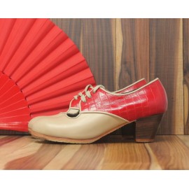 Carmela 37,5 A+PR Piel Beige Cubano 5 Visto Atrás Coco Rojo