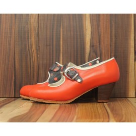 Lola 36,5 A Leather Naranja Cubano 5 Visto Interior Y Correa Serpiente Topitos