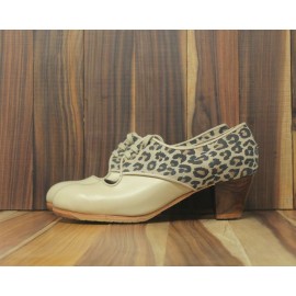Carmela 38 A+PR Leather Beige Cubano 5 Visto Atrás Fantasía Animal Print