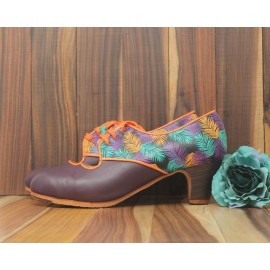 Carmela 40,5 AA Piel Nazareno Mate Clásico 5 Visto Atrás Helechos Multicolor R. Naranja