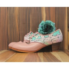 Carmela 40 AA+PR Leather Bailarina Cubano 5 Visto Atrás Serpiente Pastel