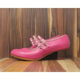 Manuela 39,5 A Piel Fucsia Cubano 5 Visto Correa Animal Print Oro Y Fucsia