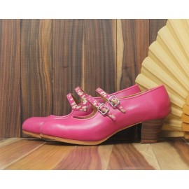 Manuela 38,5 A Leather Fucsia Cubano 5 Visto Correas Animal Print Oro Y Fucsia