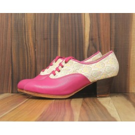 Chapín Mujer 37 A+PR Leather Fucsia Cubano 5 Visto Atrás Fantasía Damasco