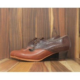 Carmela 39 AA+PR Leather Cuero Viejo Cubano 5 Visto Atrás Serpiente Marrón Oscuro