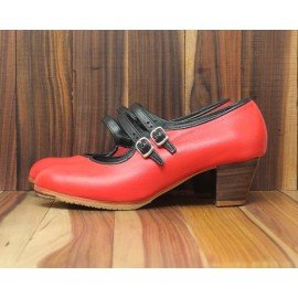 Manuela 39 A+PR Leather Coral Cubano 5 Visto Correas Piel Negro R. Negro