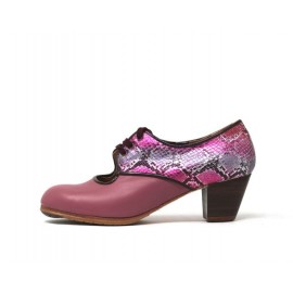 Carmela 37,5 AA+PR Piel Mora Cubano 5 Visto Atrás Serpiente Fucsia Metalizada R. Vino