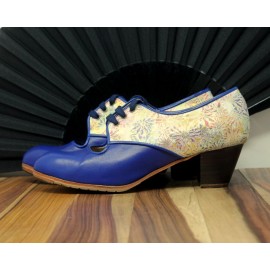 Carmela 41 E Leather Azulón Cubano 5 Visto Atrás Flores Doradas