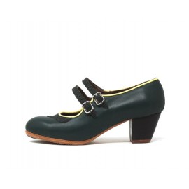Manuela 37,5 A Leather Verde Marino Cubano 5 Visto Collarín Y Correas Purpurina R. Limón