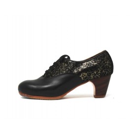 Chapín Mujer 36 AA Piel Negro Clásico 5 Visto Atrás Leopardo Oro
