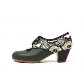Carmela 36 AA+PR Leather Enebro Cubano 5 Visto Atrás Serpiente Negro Y Beige