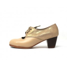 Carmela 36 AA+PR Leather Beige Cubano 5 Visto Atrás Purpurina Oro Rosa