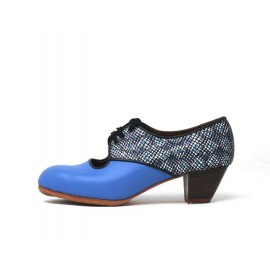Carmela 39,5 AA Leather Azul Violeta Cubano 5 Visto Atrás Estampado Mosaico R. Navy