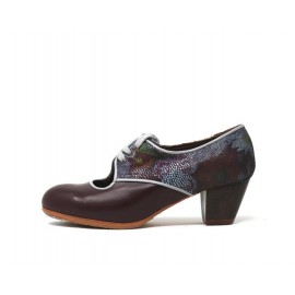 Carmela 37 A Piel Burdeos Cubano 5 Visto Atrás Floral R. Gris