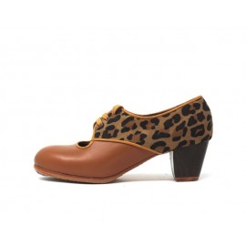 Carmela 37 AA+PR Leather Camel Cubano 5 Visto Atrás Animal Print