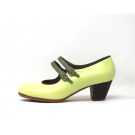 Manuela 39 AA+PR Leather Lima Cubano 5 Visto Correas Iguana Pistacho R. Botella