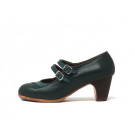 Manuela 35,5 AA+PR Leather Verde Marino Clásico 5 Visto Collarín Y Correa Fantasía Metalizada