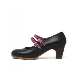 Manuela 38,5 A+PR Leather Negro Clásico 5 Visto Correas Charlot Fucsia