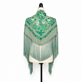 Aqua Green Embroidered Flamenco Shawl