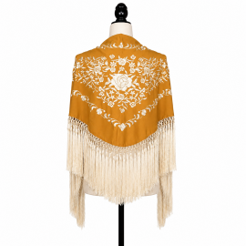 Mustard Flamenco Shawl with Ivory Embroidery