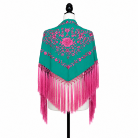 Mantoncillo Jaén - Teal Bordado Fucsia