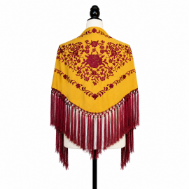Mustard Shawl with Burgundy Embroidery