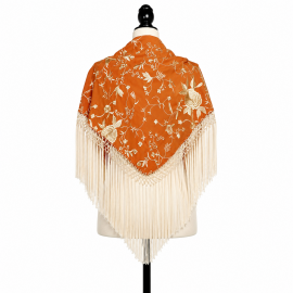 Orange Shawl with Beige Embroidery