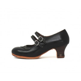 Manuela 37 AA+PR Leather Negro Carrete 5 Visto Collarín Y Correas Nudo Dorado