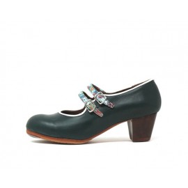Manuela 36,5 AA+PR Leather Verde Oscuro Cubano 5 Visto Correas Mosaico R. Blanco