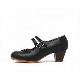 Manuela 40 AA Leather Negro Cubano 5 Visto Collarín y Correas Fantasía Burbujas