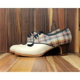 Carmela 38,5 A+PR Leather Crema Clásico 5 Visto Atrás Fantasía Cuadros R. Navy