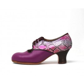 Carmela 36 A+PR Piel Magenta Carrete 5 Visto Atrás Serpiente Fucsia Metalizada