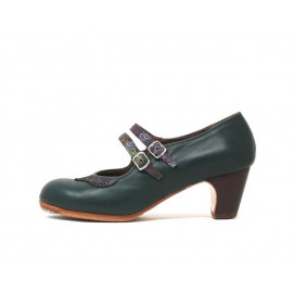 Manuela 39,5 AA+PR Leather Verde Oscuro Clásico 5 Visto Collarín y Correa Floral