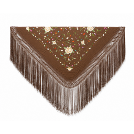 Silk Shawl Verbena 120x120cm Marrón Bordado Multicolor
