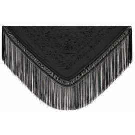 Mantón Seda 140x140cm Negro Bordado Negro 606 B-B