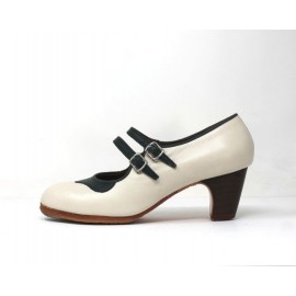 Manuela 39 A+PR Leather Blanco Roto Clásico 5 Visto Collarín y Correa Leather Verde Oscuro