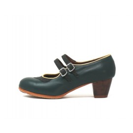 Manuela 37,5 AA Leather Verde Oscuro Cubano 5 Visto Collarín y Correa Purpurina R. Oro