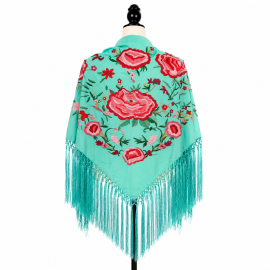 Córdoba Shawl - Aqua Green Rose Embroidery
