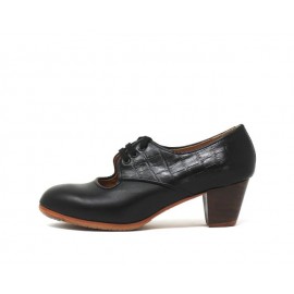 Carmela 37,5 AA+PR Leather Negro Cubano 5 Visto Atrás Reptil Negro