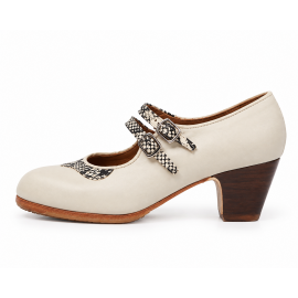 Manuela 36,5 AA Leather Blanco Roto Clásico 5 Visto Collarín Y Correa Serpiente