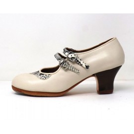 Manuela 36 A+PR Leather Blanco Roto Carrete 5 Visto Colarín Y Correa Serpiente