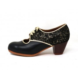 Carmela 35,5 AA Piel Negro Cubano 5 Visto Atrás Leopardo Oro R. Oro